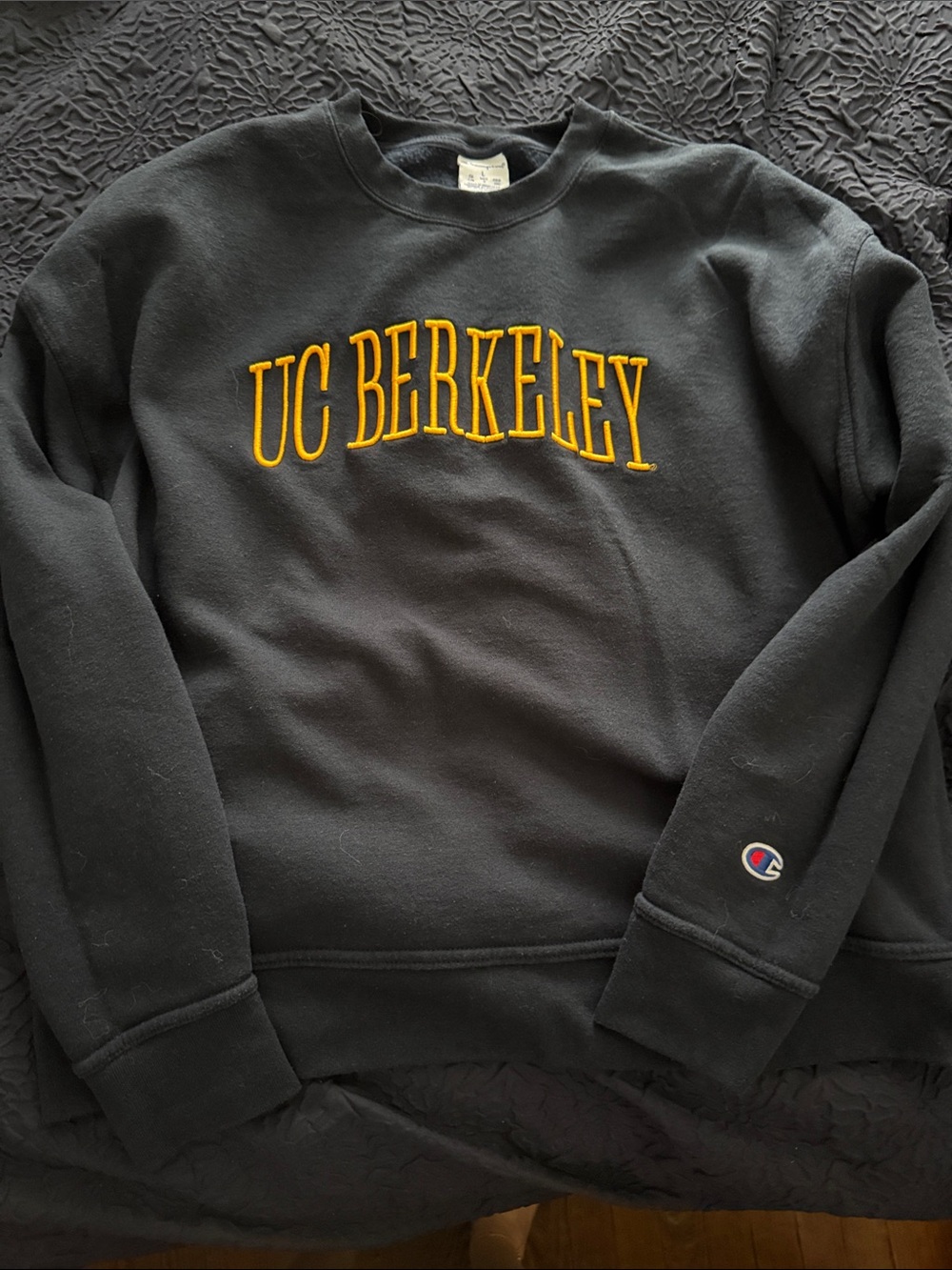 Champion UC Berkeley Black Crewneck Sweatshirt with Gold Embroidery
